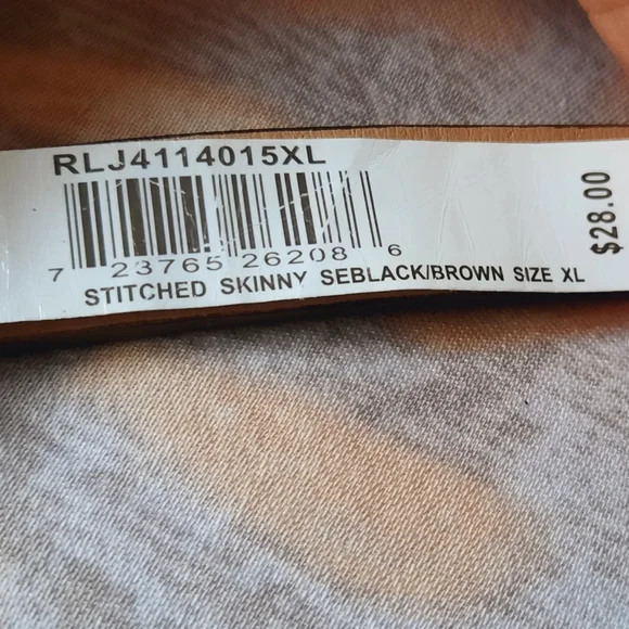 New black/brown stitched skinny leather belt size XL. - Picture 8 of 10